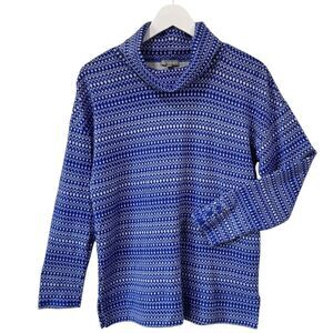 T By Talbots Blue Fair Isle Snowflakes Mocked Knit Long Sleeve Cotton Small New